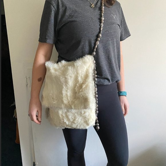 Desmo Italian Winter White Rabbit Fur Hobo Bag - Picture 7 of 7